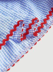 SHEIN MOD Váy thắt nơ kẻ sọc xanh trắng cho nữ, Váy ngày lễ tình nhân, Váy đi nghỉ, Váy dễ thương, Váy bohemian, Váy lễ hội âm nhạc - Xanh và trắng - Xem 4