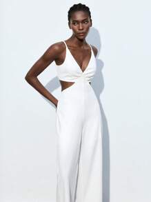 Maija 2025 Herbst/Winter Neu Weißer asymmetrischer Schnitt, asymmetrisches Schulterdesign, asymmetrischer Ausschnitt, Seitentasche Jumpsuit, modisch, modern, elegant, urban romantisch, raffiniert, Y2K, Country Music Festival, Old Money Stil, Korean Wave, Flughafen Reise, Straße, Hochzeitsgast, Geburtstag, Halloween, Business Lässig, Büro, Date, Party, Ausflug, Flughafen, Rückkehr zur Schule Herbst/Winter Damenoutfit