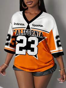 Slaydiva Simple Casual Alphabet & Number Pattern Women T-Shirt, Suitable For Summer - Multicolor - View 5