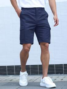 Manfinity Roughcore 男士休闲宽松工装短裤，休闲运动短裤 - 藏蓝色 - 查看 6