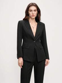 SHEIN LUNE 高品质女士商务休闲西装套装和西装外套 - 黑色 - 查看 6