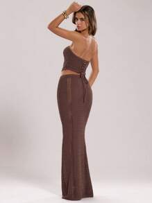 SHEIN BAE 2 pezzi/Set Donna Top a Canotta e Gonna Monocolore, Estivo - Caffè Marrone - Visualizzare 2