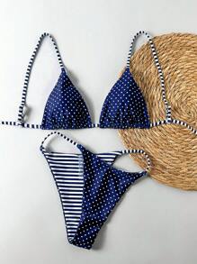 Swim Mod Set de 2 piezas de traje de baño tipo tankini para mujer con estampado reversible a rayas y lunares