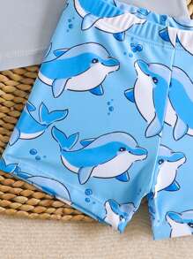 2pcs/Set Baby Boy Swimwear With Random Print Shorts, Split Swim Trunks - Multicolor - View 4