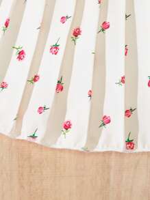 SHEIN Shorts Saia com Cintura Elástica, Barra Pregueada, Tecido Macio, Padrão Floral Clássico de Rosa Miúda para Meninas