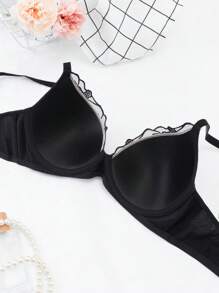 SHEIN 1 件性感网眼刺绣轻薄衬垫钢圈包裹支撑内衣文胸 - 黑色 - 查看 6