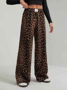 SHEIN Tall Pantalones de estar por casa informales con estampado de leopardo para mujer