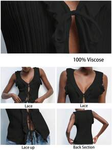 Maija 2026 Spring & Summer Outfits Women's Lace Flounced Sexy Elegant Modern Urban    Cardigan Blouse, Suitable For Vacation, Outing, Holiday Gathering, Date, Wedding, Music Festival, Bohemian 90s Vintage Style,Valentine Clothes,Beach Outfit For Women,Vacation Outfits Women - Black - View 3