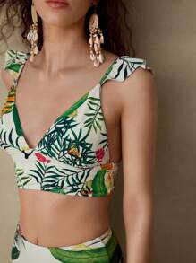 MOTF PREMIUM PLANT PRINT RUFFLE BIKINI SET FOR SUMMER BEACH VACATION - Multicolor - View 2