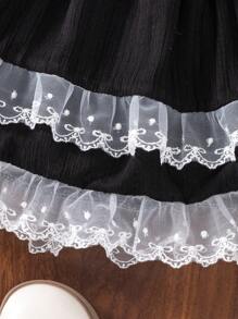 年轻女孩裙子芭蕾舞裙双层蕾丝边百搭溜冰裙 - 黑色 - 查看 6