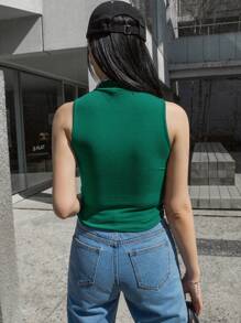 DAZY 女士立领修身休闲背心，百搭 - 綠色 - 查看 2