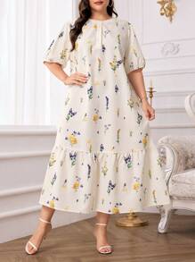 Modelyn 大码优雅花卉全印花连衣裙，夏季 - 彩色 - 查看 1