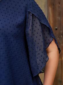 EMERY ROSE Plus Size Women's Summer Blue Round Neck Swiss Dot Puff Sleeve Chiffon Summer Vacation Bohemian Shirt, Ladies Resort Wear, Simple And Fashionable, Suitable For Daily Wear,Rave, Easter Curve,Spring - Navy Blue - View 5