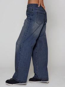 MUSERA Roll Over Hem Wide Leg Jeans 90's Y2k Summer Vacation Concert Spring - Baby Blue - View 3