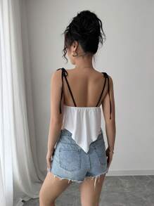 Chiquease 女士可爱不对称下摆蝴蝶结芭蕾风格白色吊带背心，夏季