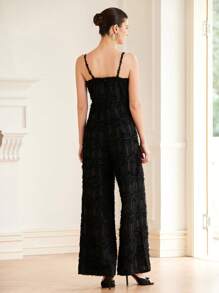 GENKIRA 3D 镂空细节黑色女式无袖阔腿连体裤，夏季 - 黑色 - 查看 3