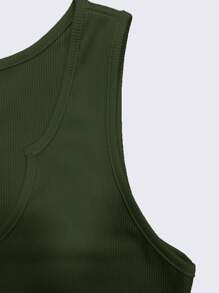 SHEIN Plus Size Women's Solid Color V-Neck Sleeveless Bodycon Dress - Army Green - View 3