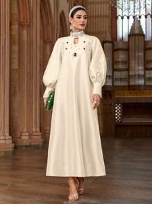 Al Najma Women's Elegant Crystal-Embellished Turkish & Arabian Style Long Dress