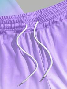 Manfinity RSRT 男士棕榈树印花圆领短袖 T 恤和抽绳腰短裤套装，休闲舒适服装