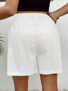 SHEIN Women's Maternity Casual White Woven Fabric Shorts With Lace-Up Detail And Semi-Sheer Finish - White - View 7