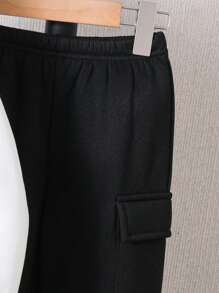 SHEIN 3 件套年轻男孩休闲校园风格舒适经典连帽背心、圆领羊毛运动衫和裤子，适合秋冬季日常穿着、上学、外出和运动 - 黑色 - 查看 3