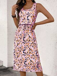 SHEIN Clasi Women Botanical Printed Tank Dress Maxi Women Outfit