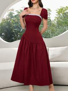 Modelyn Vestido largo elegante de mujer con decoración de perlas - Burdeos - Ver 6