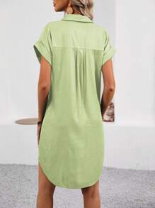 SHEIN LUNE Abito camicia casual da donna con tasca, a maniche corte, a tinta unita, con una fila di bottoni