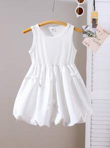 Genkimix Kids Young Girl' Sleeveless Ruffled Floral Print Dress, Princess Style, Simple & Elegant Solid Color Sundress - White - View 1