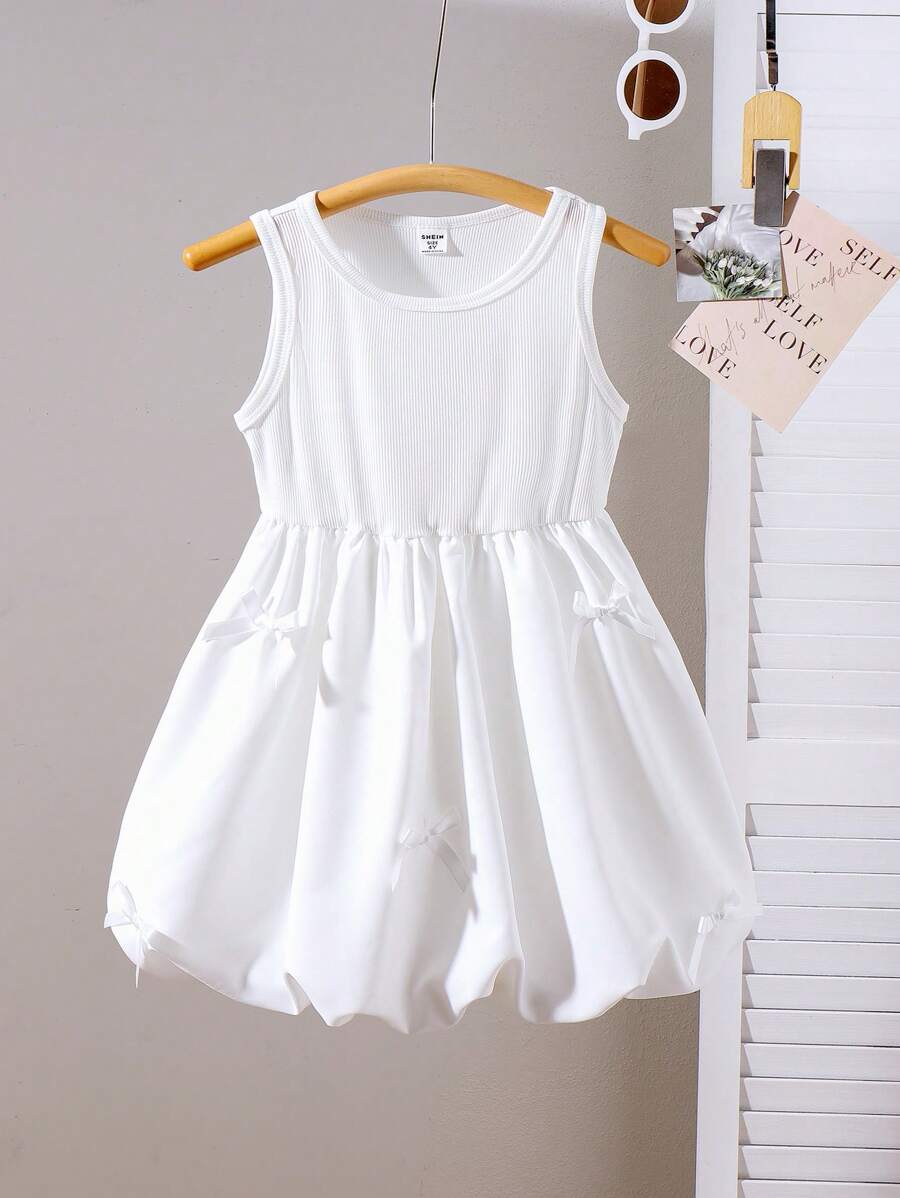 Genkimix Kids Young Girl' Sleeveless Ruffled Floral Print Dress, Princess Style, Simple & Elegant Solid Color Sundress - White - View 1