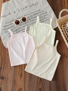 SHEIN 3pcs Baby Girls Jacquard Fabric Camisole Vest Bottom Set. Sleeveless, Breathable Outerwear, Cute And Stylish, Pastel Macaron Color Series, Sweet And Flattering. Soft, Comfortable Fabric, Cute, Casual Style Suitable For Spring/Summer Outdoor, Vacation, Daily Wear - Green - View 1