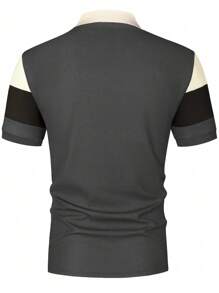 Manfinity Mode 男士時尚經典休閒日常三色拼接Polo衫 - 深灰色 - 查看 2