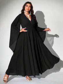 Viva Relle 大码女式纯色 V 领长袖优雅连衣裙