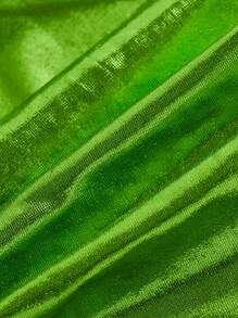 5pcs/Set Y2K Shiny Metallic Fabric Festival Halter Top & Mini Skirt Sexy Lingerie Set - Green - View 8