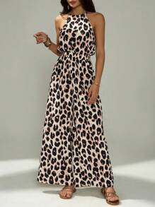 SHEIN PETITE Mono de mujer informal sin mangas con estampado de leopardo para vacaciones de verano, estilo cheetah "old money" - Multicolor - Ver 5