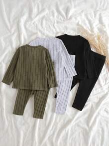 SHEIN Vintaside Kids 6 件套男婴休闲百搭图案印花长袖上衣和裤子套装，柔软保暖的材质，适合日常穿着 - 彩色 - 查看 2