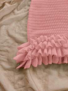 Soleia Vacation Halter Neck Backless Ruffle Hem Knit Dress - Pink - View 4