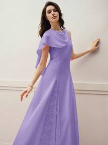 MOTF PREMIUM CONTRAST LACE DRAPED DRESS - Purple - View 3