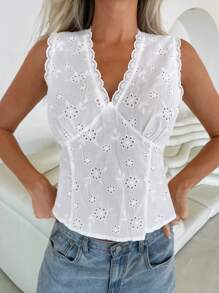 Roylia Vintage rygglös blus med snörning i semesterstil - Vitt - Visa 1