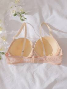 女士优雅花卉刺绣透明内衣文胸 - 粉色 - 查看 2