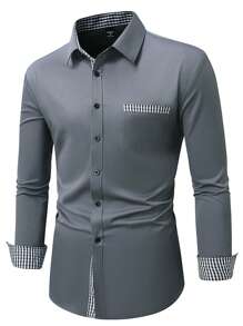 Manfinity Homme Camisa Casual/Escritório de Homem Listrada de Peito Único