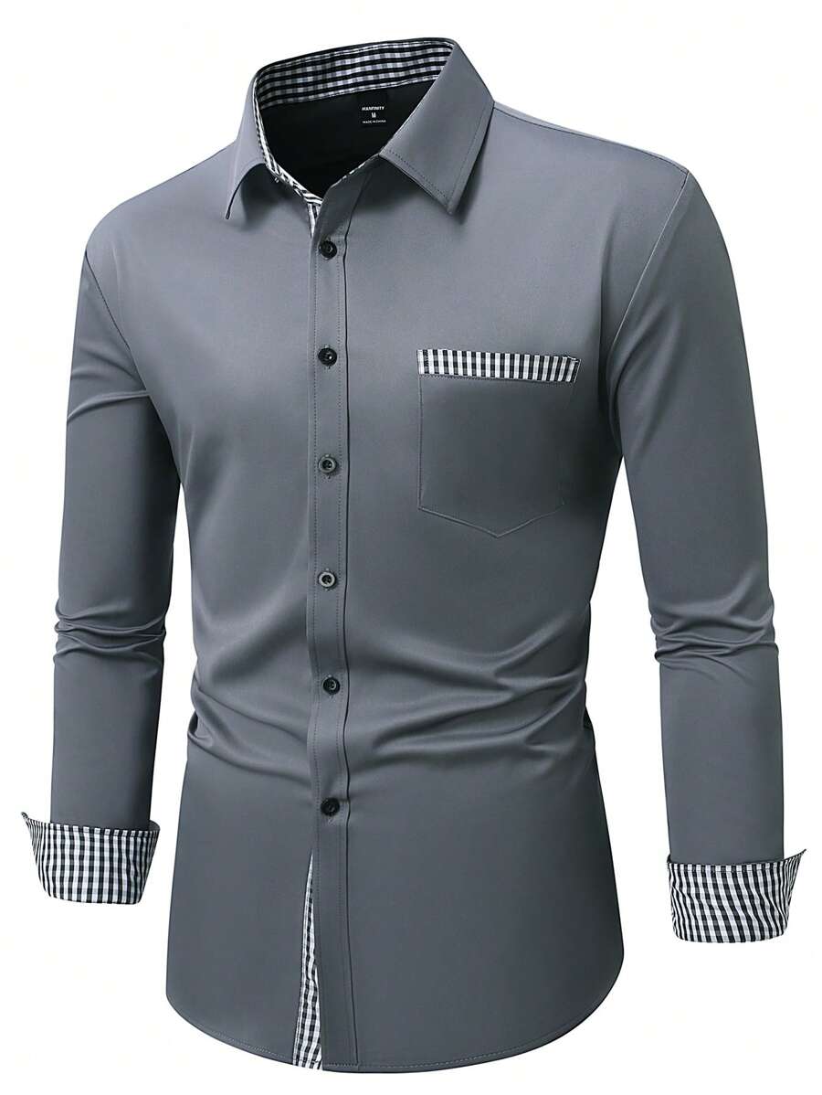 Manfinity Homme Camisa Casual/Escritório de Homem Listrada de Peito Único