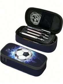 1pc Sports-Themed Pencil Case With Soccer Balls Pattern, 3D Football Print, Football Boy Pencil Case,Large Capacity Pencil Box Storage Pen Bag With Zippers, Soccer Pencil Pouch Stationery Case For Boys Girls Back To School,Multi-Functional Use - Black - View 1