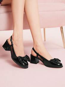 CUCCOO DOLLMOD Women's Bowknot Square Toe Chunky Heel Maryjane Sandals, French Style Black PU 2025 Summer New Arrival - Black - View 3