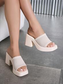 CUCCOO BASICS Women's Thick Heels Wedge Platform Open Toe Casual Sandals, Breathable Sexy Summer Slip-On High Heel Mules, Apricot Color