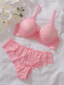 Women's Lace Bow Decor Sexy Lingerie Set, Kawaii - Apricot - View 1