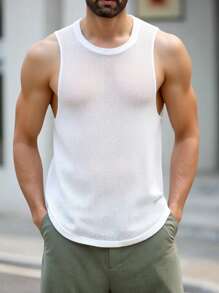 Genlund 男士纯色圆领休闲百搭针织背心 - 白色 - 查看 2