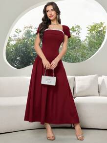 Modelyn Vestido largo elegante de mujer con decoración de perlas - Burdeos - Ver 3