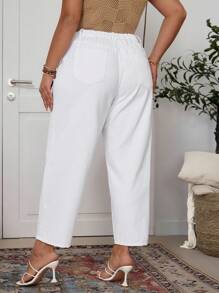 EMERY ROSE Plus Size Casual Versatile Black Straight Leg Jeans - White - View 2