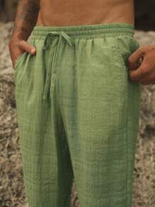 Manfinity VCAY Men's Woven Drawstring Waist Straight Leg Casual Pants, Suitable For Everyday Wear